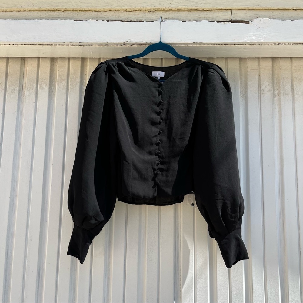 NWOT LPA black puff long sleeve blouse
